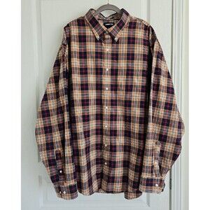 Lands End Traditional Fit Plaid Dress Shirt Mens 3XL 19 1/2" No Iron Twill
